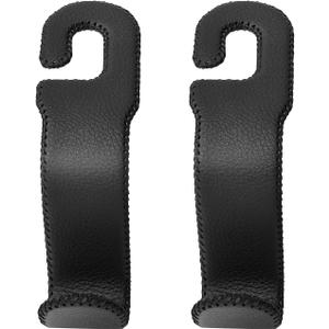 Leather Car Seat Hooks - U-Shaped Purse Holder for Car, Fully Leather-Wrapped Headrest Hooks for Purses, Bags & Coats, Durable Seat Back Organizer for Travel & Daily Use (Black, 2 Pack)