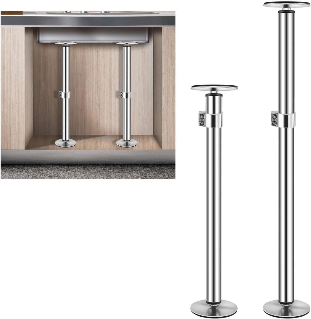 Undermount Sink Brackets, Stainless Steel Undermount Sink Support Brackets, 17.8-31" Adjustable Support Pole, Sink Brackets Repair Kit for Kitchen, Bathroom (2 Pack)