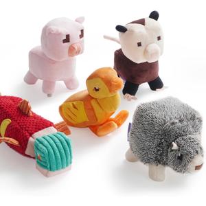 Fuzzwoof 5 PC Pixel Style Dog Toy Plushies, Squeaky Dog Toys Crinkle Plush Stuffed Dog Chew Toy for Small Medium Large Breeds, Christmas Dog Toys Stocking Stuffers
