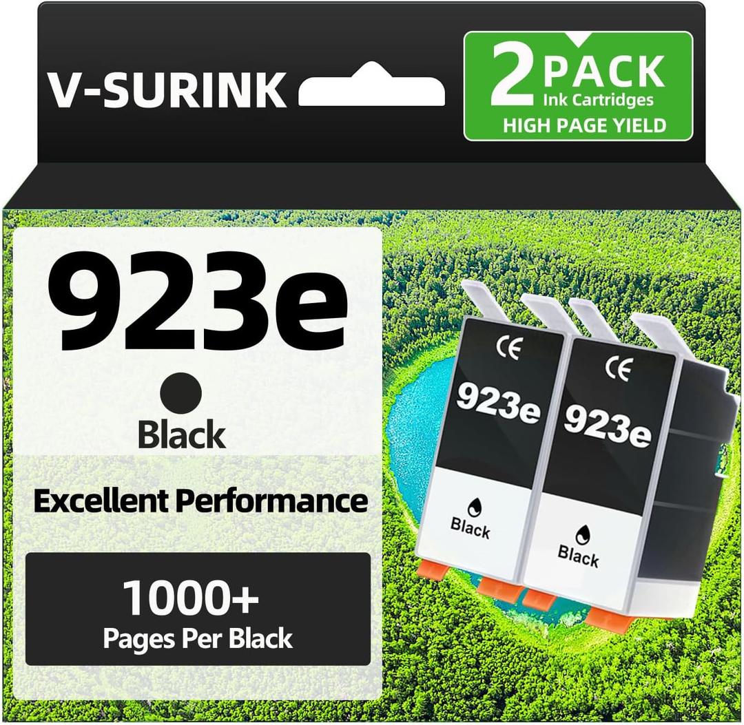 923XL 923 Black Ink Cartridges 2 Pack High Yield Compatible for OfficeJet Pro 8130e 8135e 8139e 8138e 8132e 8134e 8120e 8122e 8124e 8125e Printer