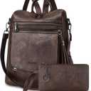 Backpack Purse for Women Leather Backpack Fashion Designer Purse Travel Backpack for Women Work Daily with PU Wallet (Dark Coffee)