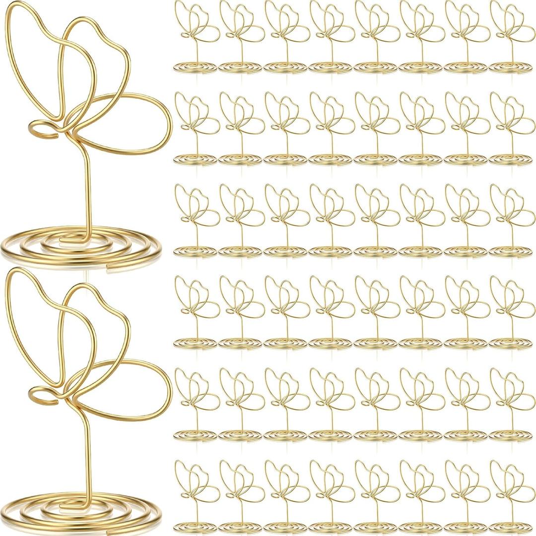 SiliFine 48 Pcs Gold Butterfly Table Number Holders, Place Card Holders for Table Butterfly Photo Holder Decoration for Wedding Reception, Cafe, Centerpieces, Party, Restaurant, Birthday (2 Inch)