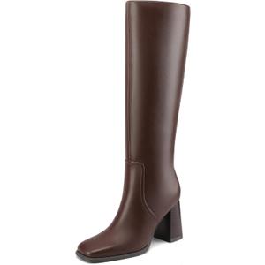 MIRAAZZURRA Women Brown Knee High Boots Chunky Heel Square Toe for Party Date Long Boots Size 10