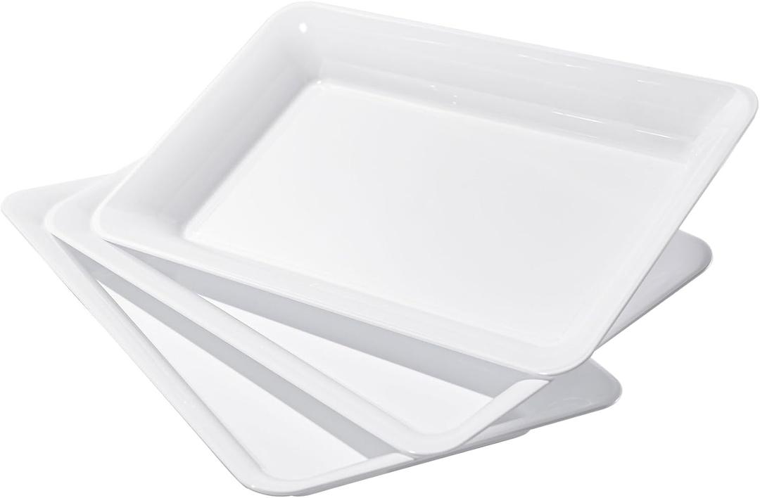 6-Pack 14" x 9" White Large Plastic Serving Trays, Reusable Serving Platters for Dessert, Fruit, Snacks, Cookies, Heavy Duty Food Serving Tray for Kitchen, Party