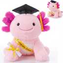 HyDren 2026 Graduation Gifts Plush Axolotl 10 Inch Stuffed Animal Signature for Class of 2026 Graduation Congratulations with Cap Plushies Certificate Axolotl Bear for Students Gifts (Light Pink)