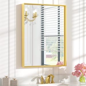 Keonjinn Gold Bathroom Vanity Mirror 24 x 32 Inch, Rectangular Wall Mirror, Aluminum Alloy Metal Frame Rectangle Modern Farmhouse Mirrors, Square Corner Framed Mirrors for Bathroom Sink