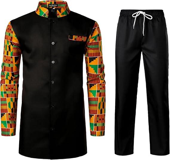 Visit the LucMatton LucMatton Men's 2 Piece Outfits Long Sleeve Button Down African Dashiki Shirts and Pants Set Traditional Ethnic Suits, Medium