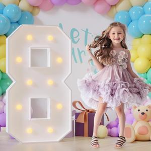 Bugame Light Up Numbers 4FT, Number 8 Light Up Sign Marquee Numbers 4 Feet Tall, Large 8 Marquee Number for 8th Birthday Party Decorations Mosaic Número