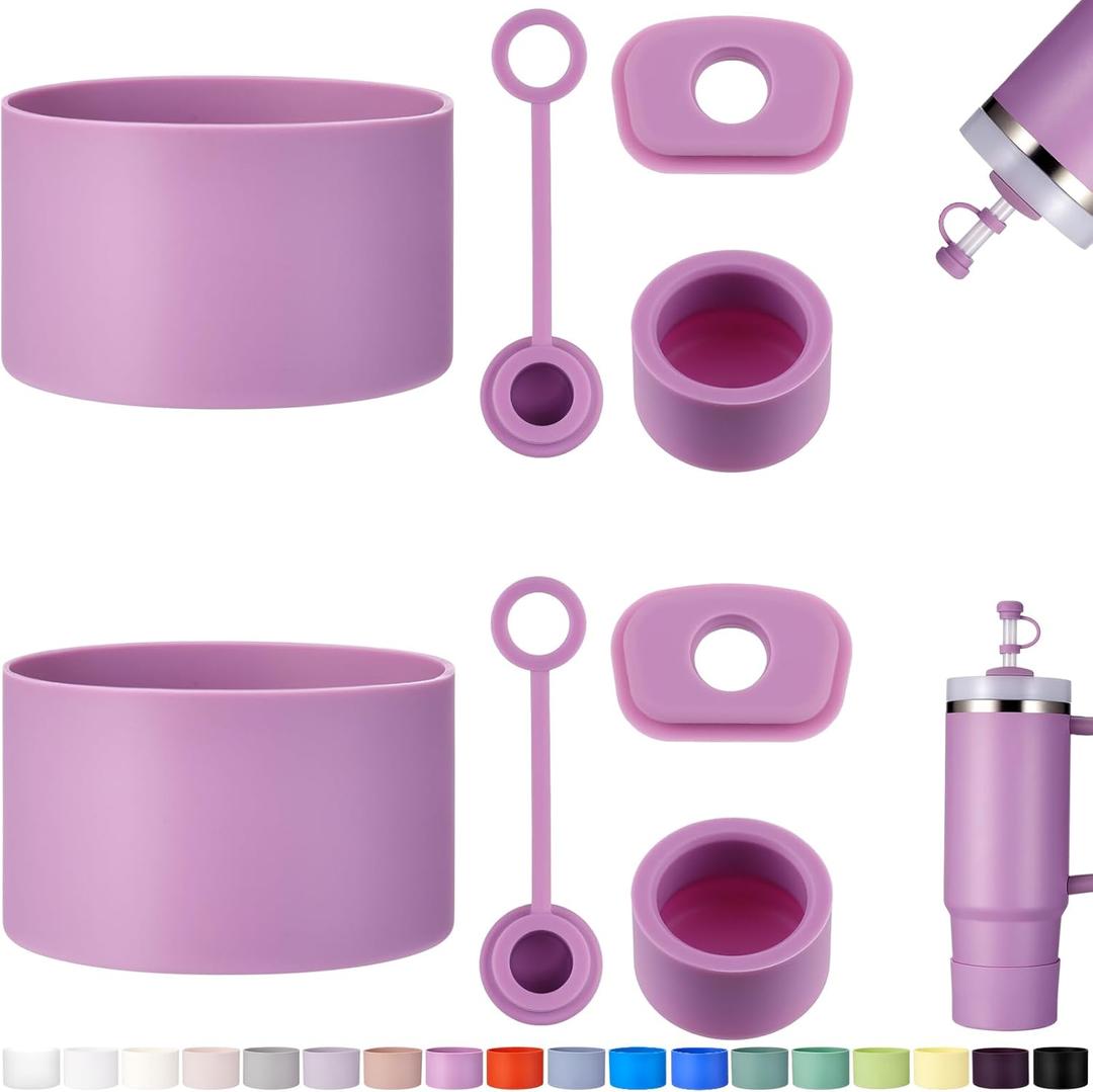 HYZ 8 Piece Accessories for Stanley Cup, Silicone Spill Proof Stopper Set and Protective Boot Including Straw Cover Cap for Stanley H2.0 20oz 30oz 40oz Tumbler, Lilac