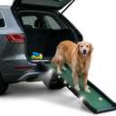 Dog Ramp for Car & SUV with Poly Grass Non-Slip Surface Lightweight & Foldable Pet Ramp for Dogs, Includes 4 Towels & 2 LED Lights, Safe for Cars, Trucks, Beds, Couches & Stairs