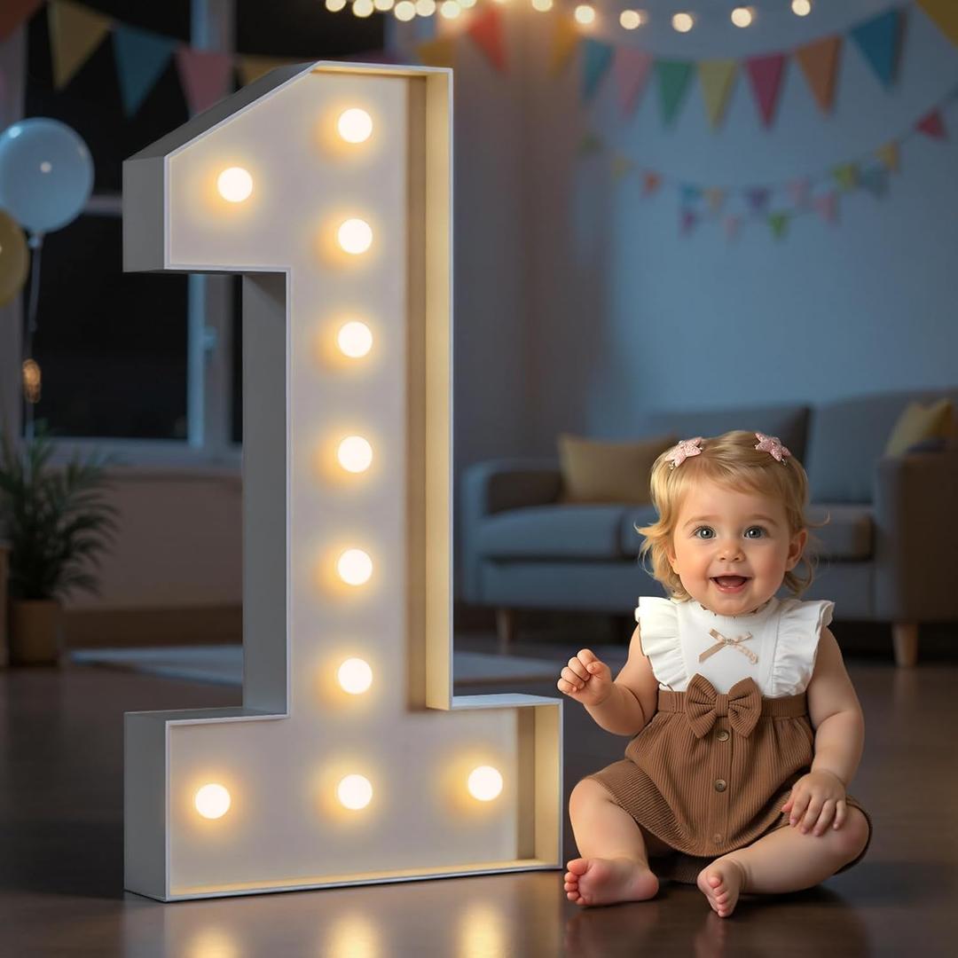 imprsv Marquee Numbers, 4FT Light Up Number for 1st Party Birthday Decorations, Mosaic Numbers for Balloons, Large Cardboard Number One Balloon Frame, Sign Blocks Birthday Decor