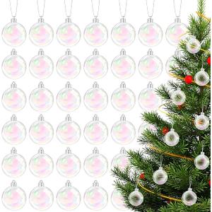 50 Pcs Iridescent Christmas Ornament Balls,2.36 inch Hanging Clear Rainbow Clear Plastic Balls for Xmas Tree,DIY,Wedding,Halloween,Home Decor