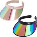 2 Pack Sun Visor Hats Women UV Sports Iridescent Multi Color Tennis Golf UPF Cap Headwear for Men Women Outdoor Summer Travel (One Size, Khaki & Black)