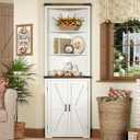 TEENFON Farmhouse Corner Cabinet, 70" H Tall Corner Hutch with 5 Shelves & 2 Barn Doors, Bathroom Cabinet with Adjustable Shelf, for Living Room, Kitchen, Bathroom, White