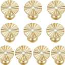 TIANLIN 10 Pack Cabinet Knobs Brushed Brass Dresser Knobs Zinc Alloy Dresser Hardware for Closet, Wardrobe and Cupboard Round Vintage Drawer Pulls Gold