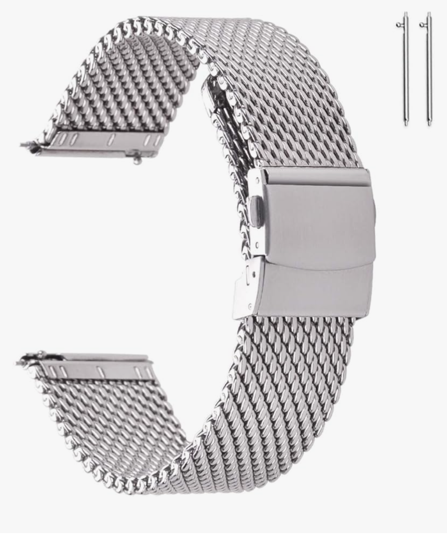 EACHE Stainless Steel Thick Mesh Watch Bands for Mens, Quick Release Adjustable Heavy Duty Mesh Watch Straps 18mm 20mm 22mm