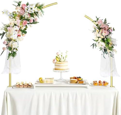 Metal Balloon Arch Kit for Tabletop, 5.3Ft & 4.7Ft Over The Table Rod Stand with Clamps and Half Arch Balloon Stand for Garden Wedding, Birthday, Baby Shower, Christmas, Halloween Decorations, Gold
