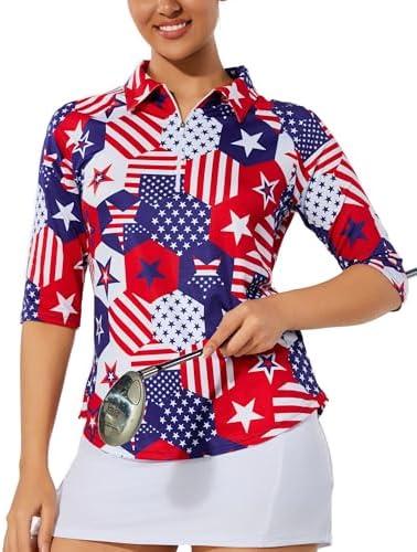 M MOTEEPI 3/4 Length Sleeve Womens Golf Polo Shirt Ladies Workout Tops Polo Shirts for Women Golf Pullover size Medium