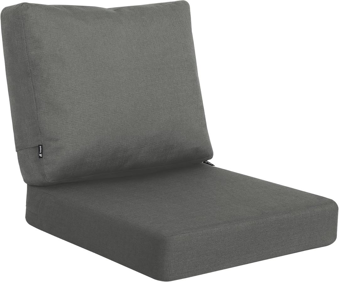 Favoyard Deep Seat Patio Cushions 22  22 inch Rainproof & Fadeness Furniture Cushion Set for Outdoor Chair Couch with Polyester-Linen Fabric & Removable Cover, Hidden Zipper and Adjustment Staps (Dark Gery)