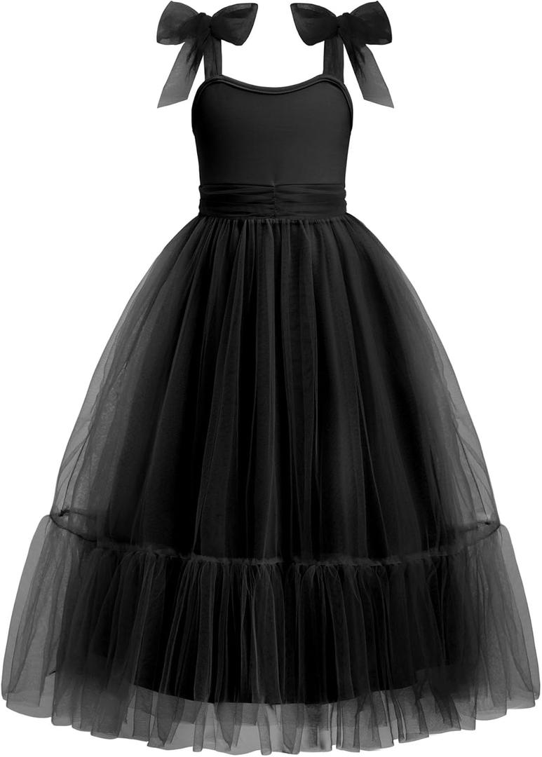 Arshiner Girls Dresses Summer Sleeveless Bow-Tie Straps Birthday Party Long Tulle Dress, 9-10yrs