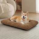 Bedsure Washable Dog Bed for Crate Large Sized Dog, Soft Fluffy Bubble Fleece Pet Bed Mat for Deep Sleep, Non-Slip Machine Washable Kennel Sleeping Pad for Crate/Floor/Car, 35"x23"x3.5" Camel Brown