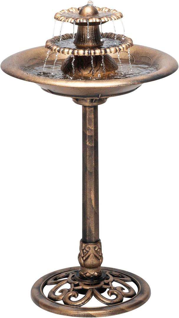 Alpine Corporation TEC106-BZ 35 Tall 3-Tier Pedestal Water Fountain with Birdbath in Vintage Outdoor Garden Fountain for Yard, Patio, Deck Decoration, Bronze