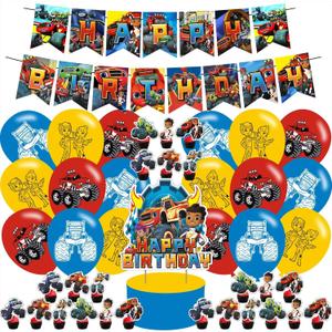 Blaze and The Monster Themed Birthday Party Supplies Set Happy Birthday Banner, Cake Topper, Cupcake Toppers, Balloons Stickers for Monster Car Kids Party Decorations