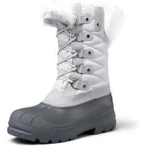 mysoft Women's Snow Boots Warm Insulated Faux Fur Lined Waterproof Mid-Calf Winter Boots (7, White)