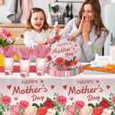 Childom Mothers Day Decorations for Party,132 Pcs Disposable Mothers Day Plates Tablecloth Cups Knives Spoons Forks for Party Supplies,Plates Tableware for Moms Birthday,Home,Brunch,Dinner,Serves 26