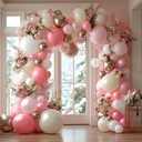Pink White Balloon Garland Double Stuffed, Pastel Pearl Pink Champagne Gold White Sand Balloon Arch Kit for Birthday Baby Shower Bridal Shower Wedding First Communion Graduation Party Decorations