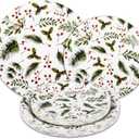 48Pcs Christmas Paper Plates Holly Berries Disposable Party Plates Festive Red Green Holiday Dinnerware Merry Christmas Winter Round Plates for New Year Gatherings Party Table Supplies