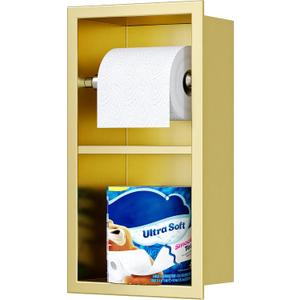 Qeke Recessed Toilet Paper Holder, 304 Stainless Steel Bathroom Toilet Paper Holder with Storage, in Wall Tissue Toilet Roll Holder