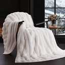 EverGrace Soft Luxury Faux Rabbit Fur Throw Blanket for Couch, Cozy Fluffy Channel Throw Blanket for Bed, Fuzzy Warm Thick Mink Blanket with Reversible Velvet for Winter, Ivory White, 60"x80", 820GSM