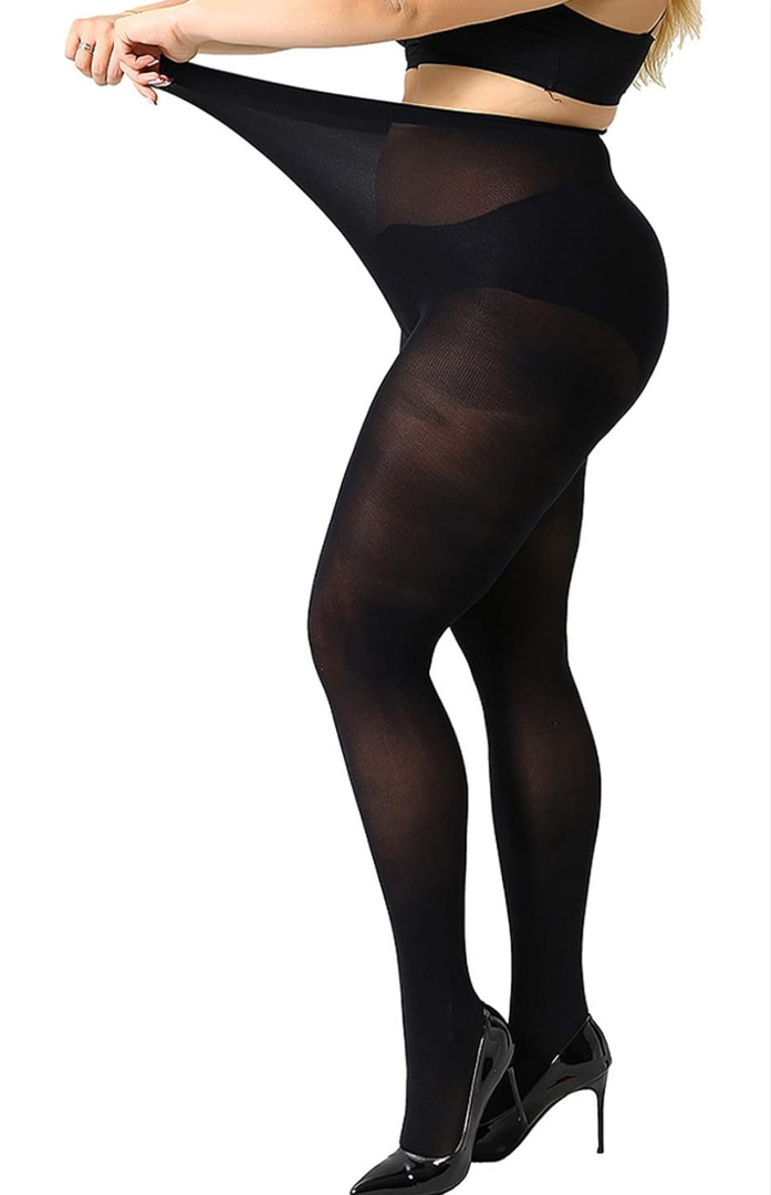 MANZI Women's 2 Pairs Plus Size Control Top Tights Ultra-Soft Panty Hose,Size XL