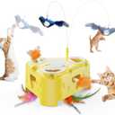 Automatic Cheese-Shaped Interactive Cat Toy Flying Bird, 6-Hole Mole & Rotating Feather | USB Rechargeable Electronic Feather Toy for Indoor Adult Cats & Kittens, Relieves Boredom