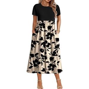 IN'VOLAND Women Plus Size Short Sleeve Dress Loose Plain Casual Summer Flowy Tiered Long Maxi Dresses with Pockets, Size 18W