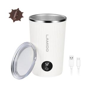 316 Stainless Steel Magnetic Stirring Coffee Cup with Battery and Temperature Display, Type C Rechargeable Auto Mixing Cup with Lid, Electric Self Stirring Mug for Coffee, Milk, Protein Powder (White)