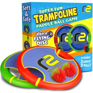 Fun Bouncy Paddle & Stringy Ball Toss & Catch Game - Easy to Use for Kids All Ages - Soft Foam Design for Safe Play Indoors or Outdoors - Also Works as Flying Disc - Great Gift Idea for Boys & Girls (Red & Green)