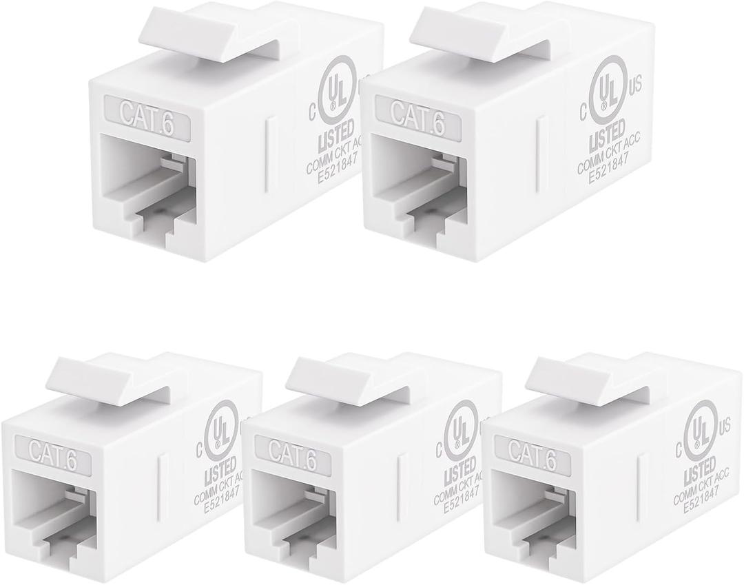 VCE UL Listed CAT6 RJ45 Keystone Jack Inline Coupler 5Pack, Female to Female Ethernet Cable Extender  White