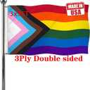 Jayus Double Sided Inclusive Progress Pride Rainbow Flag 3x5 Outdoor- Heavy Duty LGBTQ Rainbow Flags Banners with 2 Grommets