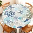 Round Fitted Tablecloth with Elastic Edge for Up to 32"-36" Round Table, Waterproof Tablecover for Camping, Indoor, Outdoor, Holiday, Summer, Starfish