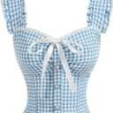 SweatyRocks Women's Bow Plaid Y2K Blouse Button Front Smocked Sleeveless Lace Tops (Small, Multicolor)