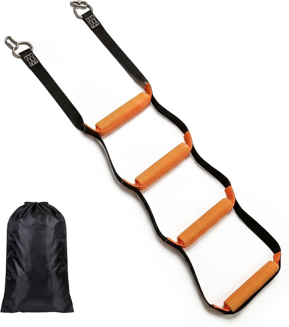 4-Step Marine Rope Ladder for Boat Kayak Canoe, Heavy Duty 440LB | UV resistant polyester, 316 stainless steel hooks, non slip nylon steps, includes carry bag, reflective safety stripes