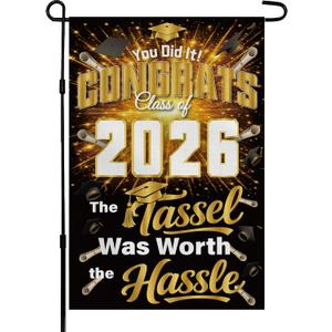 2 x Graduation Yard Signs Class of 2026 2027 - Class of 2026 Garden Flag | Graduation Decor Party Favors Supplies for Outdoor Indoor Double-Side Backdrop Banner for Garden Porch Patio Lawn Yard Home,12x18Inch (Black)
