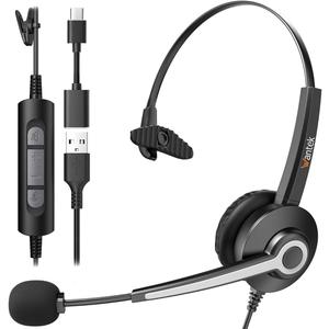 Wantek Monaural Corded USB Headsets with Noise Cancelling Mic and in-line Controls, UC Business Headset for Skype, SoftPhone, Call Center