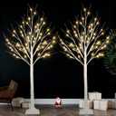 2-Pack 4FT Lighted Birch Tree for Indoor Christmas Decorations Outdoor, Higher Size, Timer Function Birch Christmas Tree with 96 LED Warm White Lights for Home Decor Bedroom Thanksgiving Party Garden