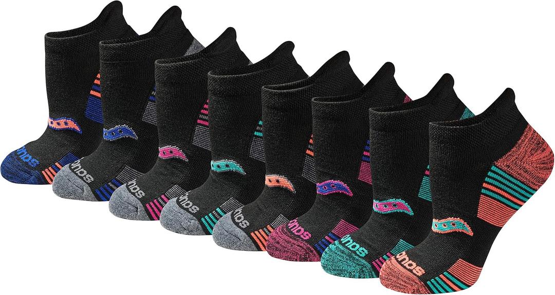 Saucony Women's RunDry Performance 8, 8 Pairs Heel Tab Athletic Socks, Assorted Darks (8 Pairs), Large