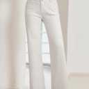 Sidefeel Women's Wide Leg Jeans High Waisted Tummy Control Stretchy Pockets Front Straight Leg Jeans, 10