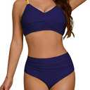 swimall Womens High Waisted Bikini Sets 2 Piece Swimsuit Twist Front Modest Tummy Control Bathing Suits S
