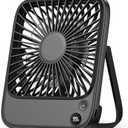 TOPK 5000mAh Portable Desk Fan Rechargeable, Cruise Ship Fan, Quiet Thin Battery Operated Desktop Personal Fan with Power & Speed Display for Office,Travel,Library,Sleeping,Outdoor Black
